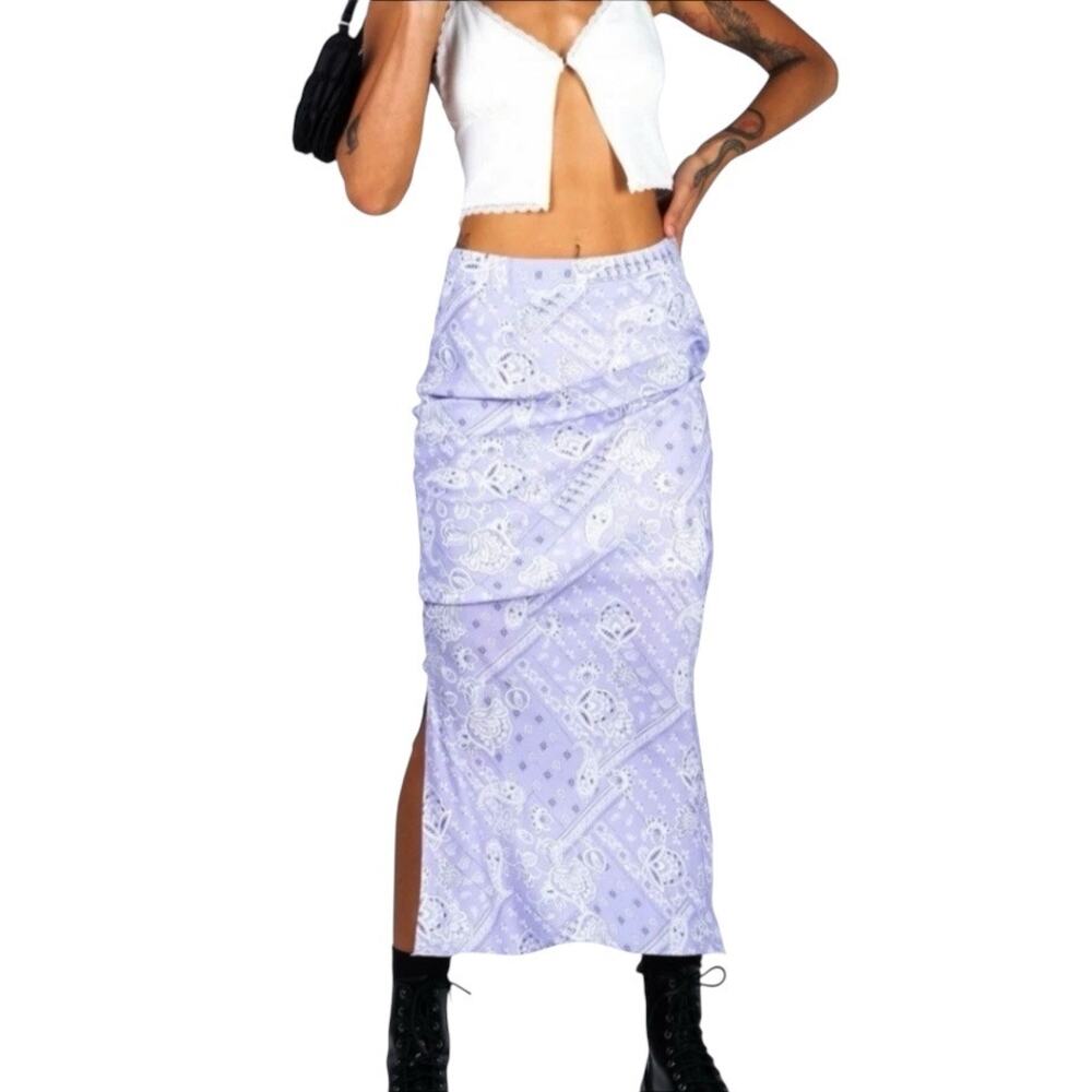 Princess Polly Elaine Midi Skirt in Lavender Purple Bandana Print Size 4